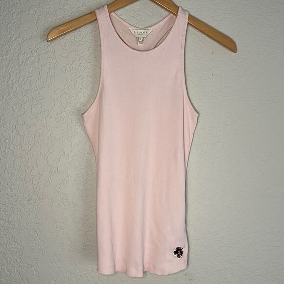 Ted Baker London Pink Tank Top Ribbed Minimalist Preppy Indie Hipster Summer - Picture 1 of 7